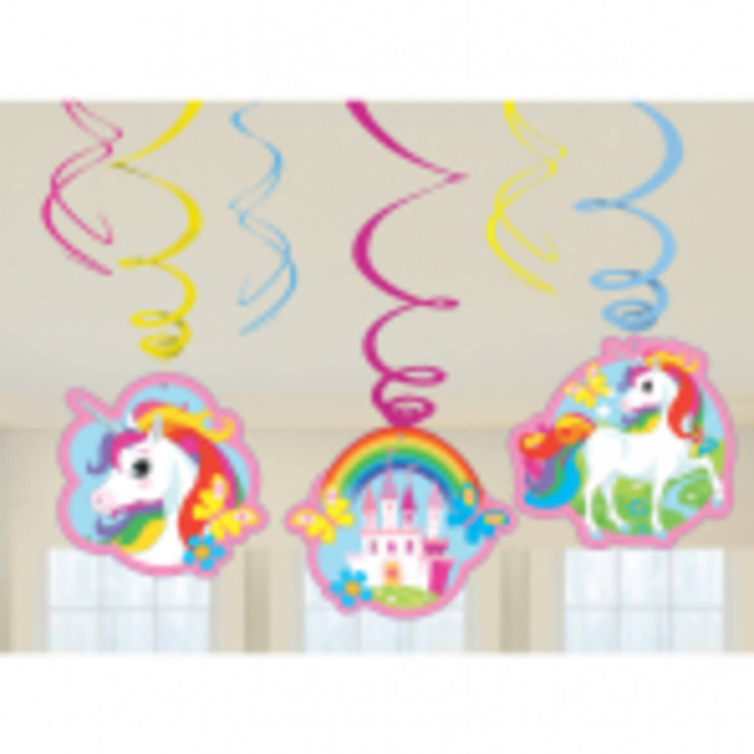 6 Swirl Decorations Unicorn Foil / Paper 80 cm
