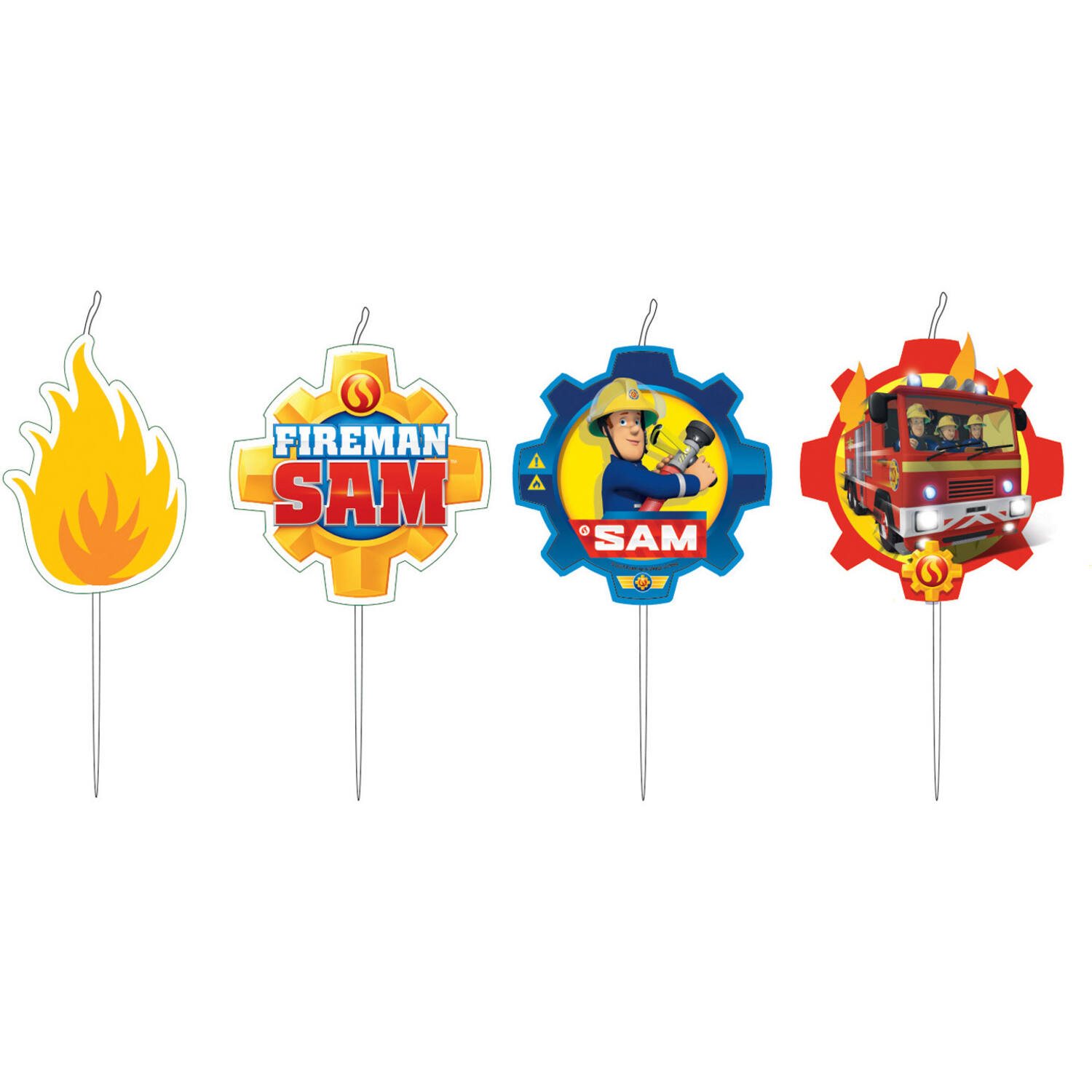 4 Mini Character Candles Fireman Sam 2017 Height 7.3 cm