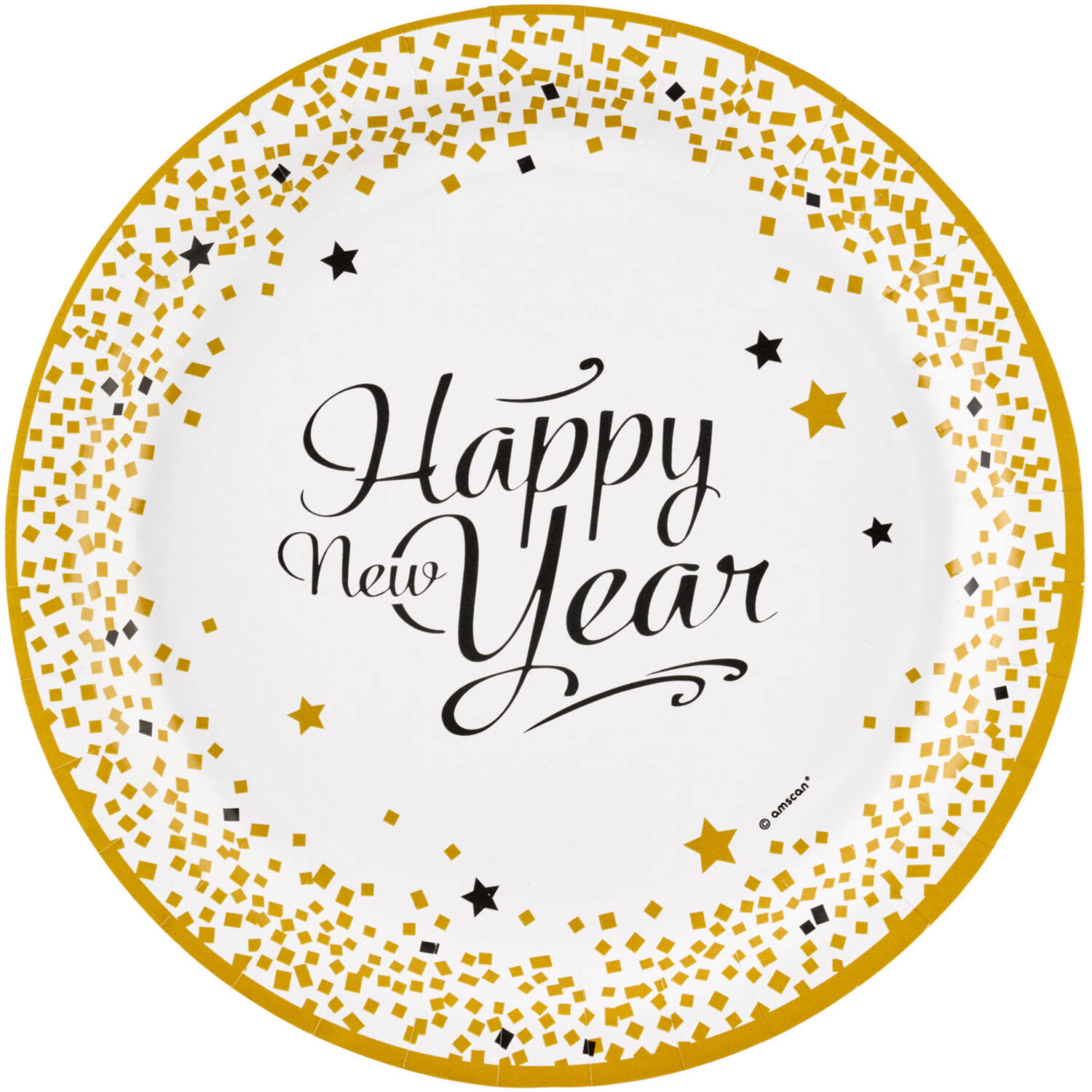 8 Plates Golden Wishes Round Paper 23 cm