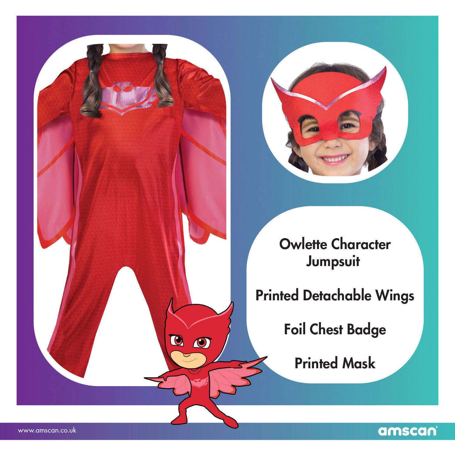 Child Costume PJ Masks Owlette Good Age 3 - 4 Years