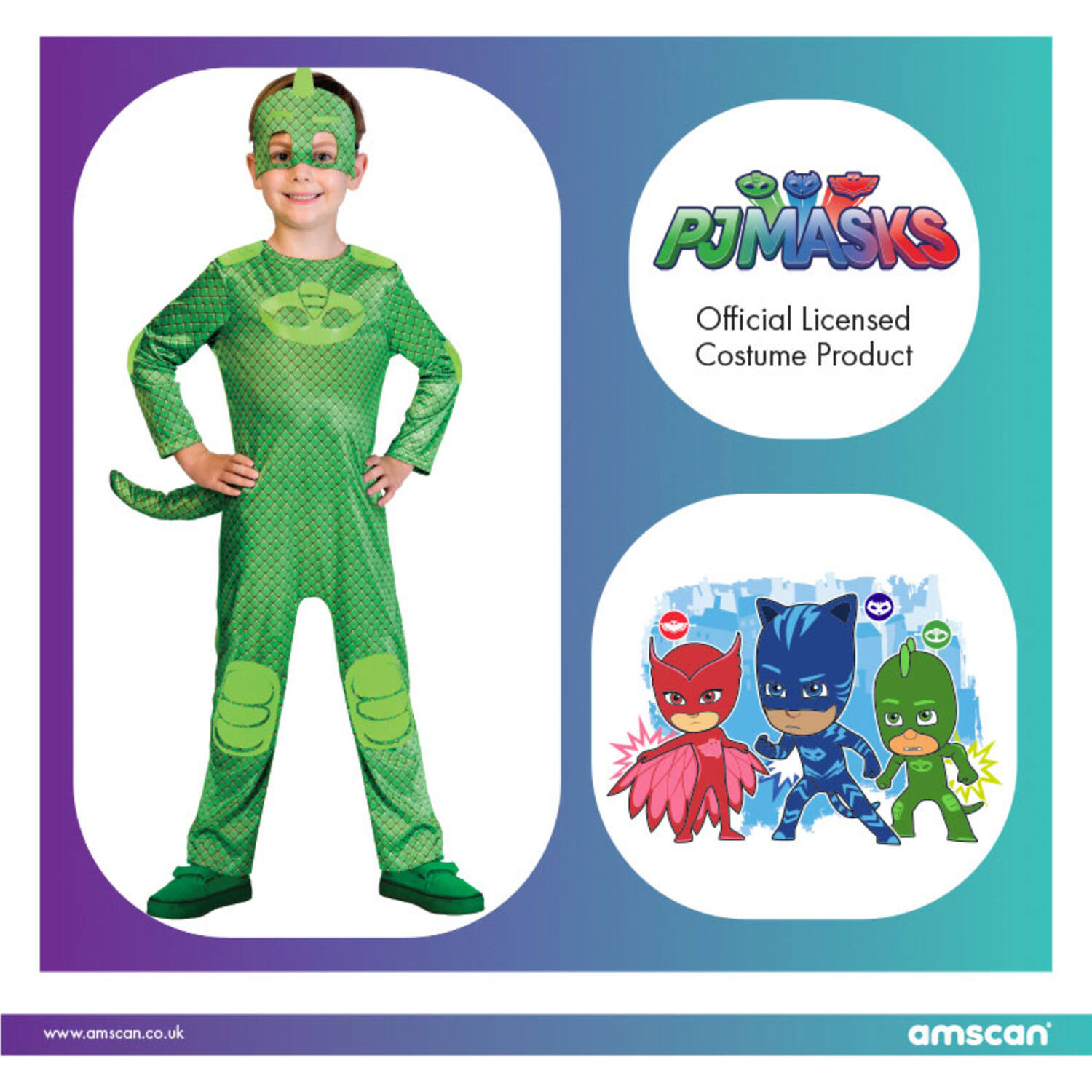 Child Costume PJ Masks Good Gekko Age 2 - 3 Years