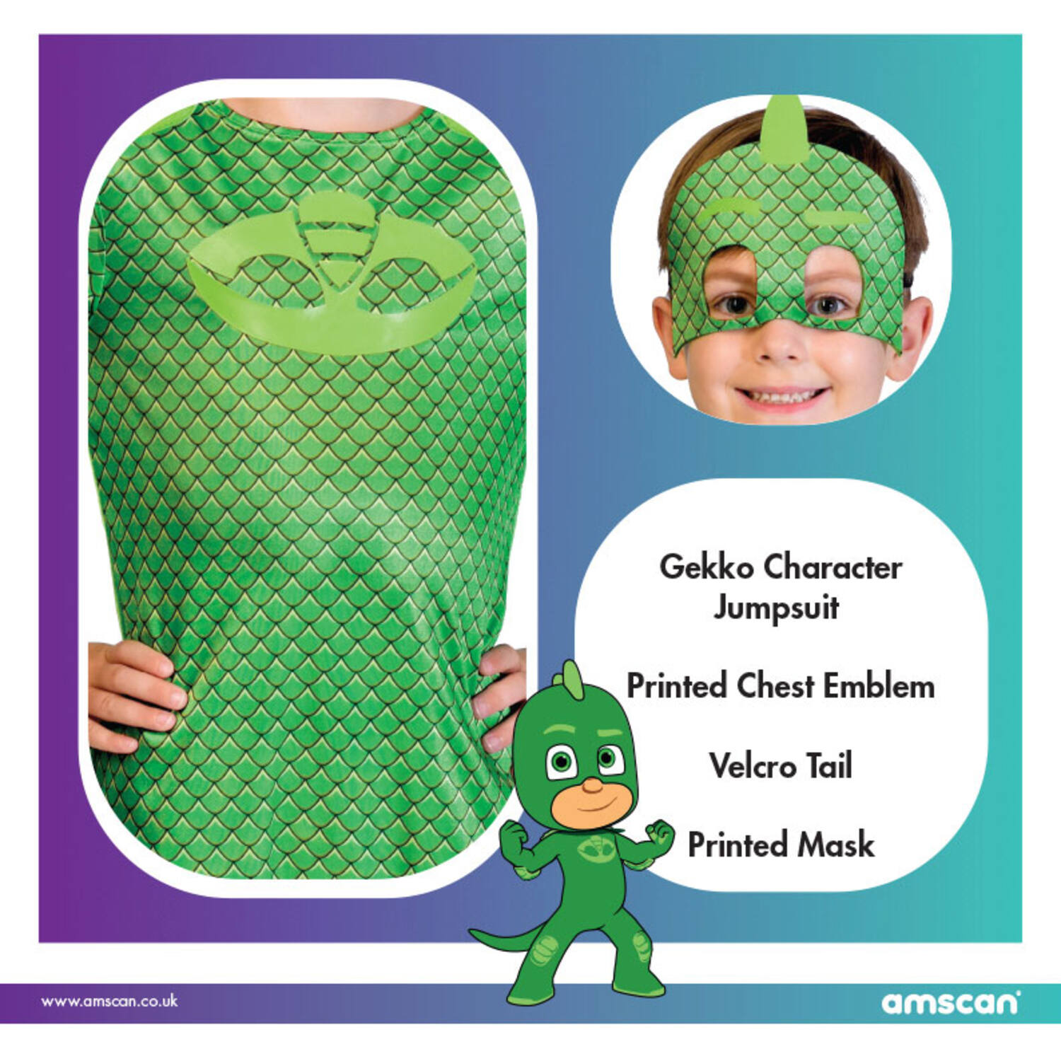 Child Costume PJ Masks Gekko Good Age 7 - 8 Years