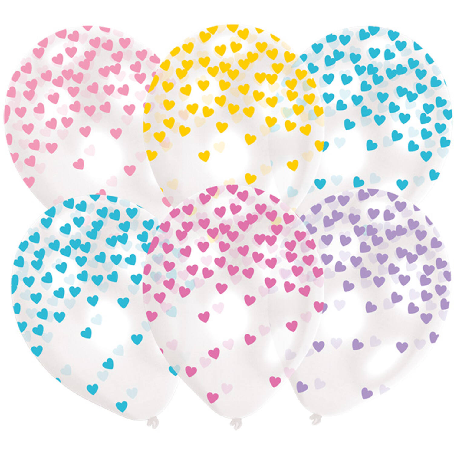 6 Latex Balloons Heart Confetti Pastel assorted 27.5 cm / 11