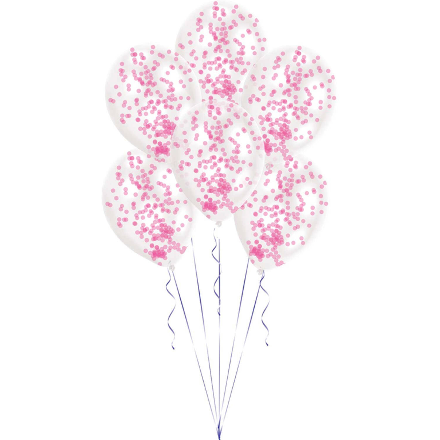 6 Latex Balloons Clear Confetti Filled Pink (1 g per Ballon)27.5 cm / 11"