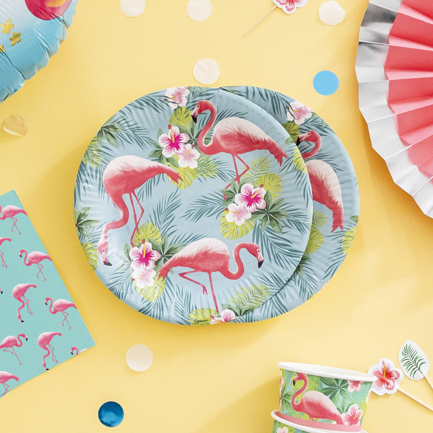 8 Plates Flamingo Paradise Round Papier 23 cm