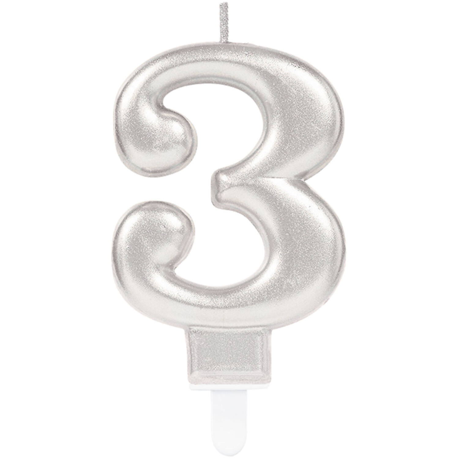 Number Candle 3 Sparkling Celebrations with Holder Silver Wax / Plastic Height 9.3 cm