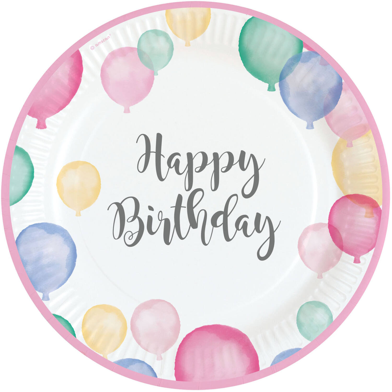 8 Plates Happy Birthday Pastel Round Paper 23 cm
