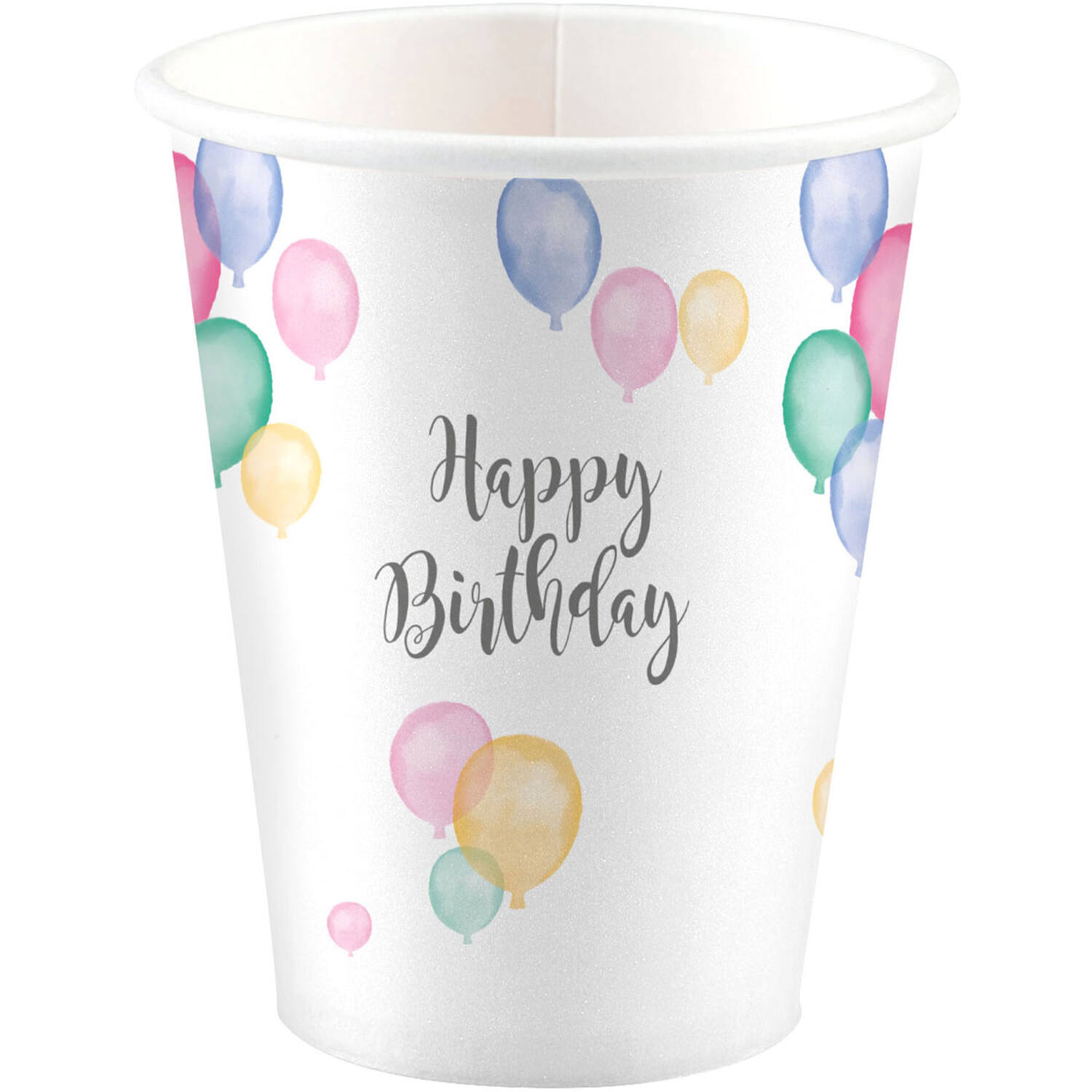 8 Cups Happy Birthday Pastel Paper 250 ml