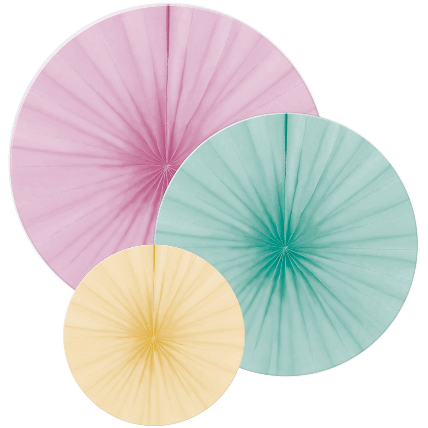 3 Fan Decorations Happy Birthday Pastel Paper 16 cm / 28 cm / 35 cm