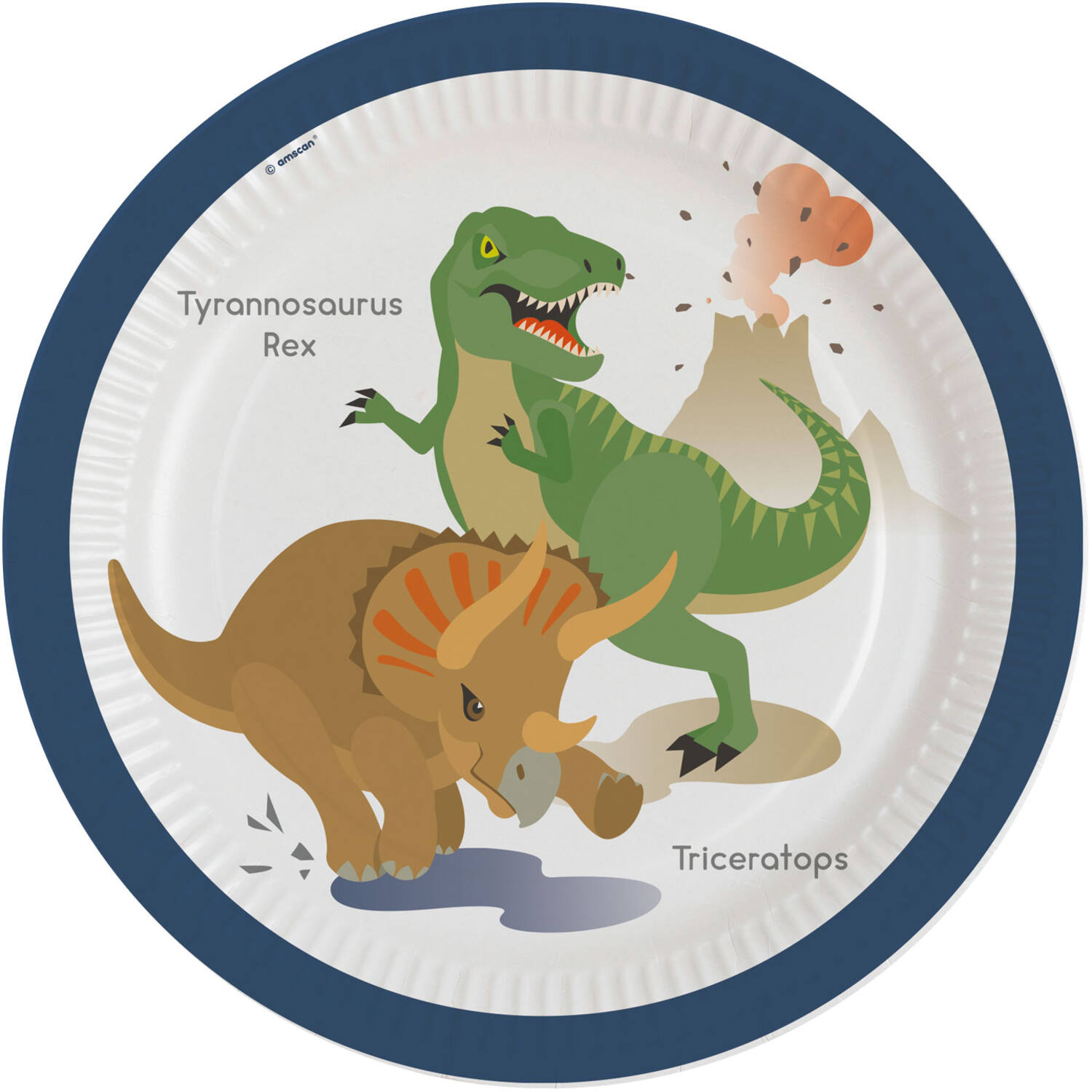 8 Plates Happy Dinosaur Round Paper 23 cm