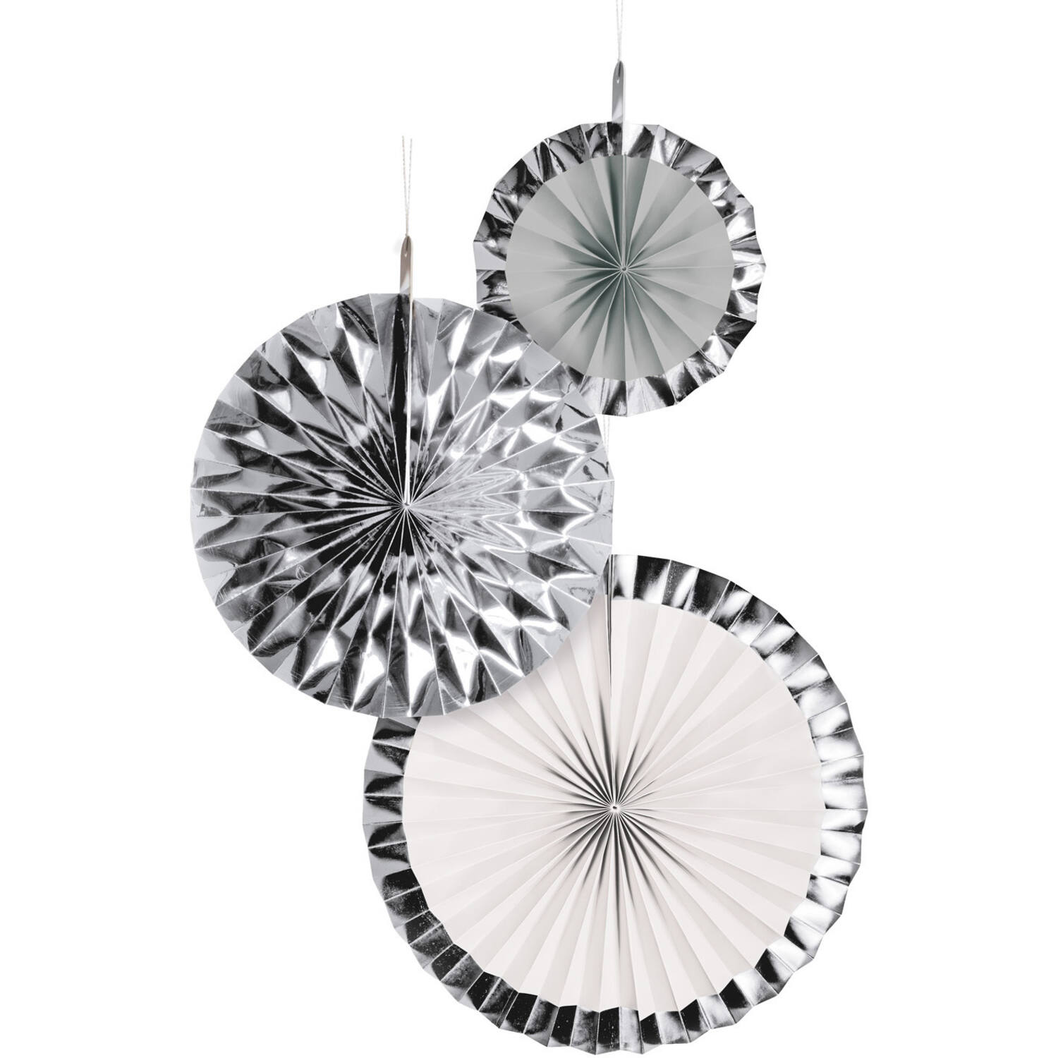 3 Fan Decorations Silver Dream Paper 18 cm / 30 cm / 38 cm