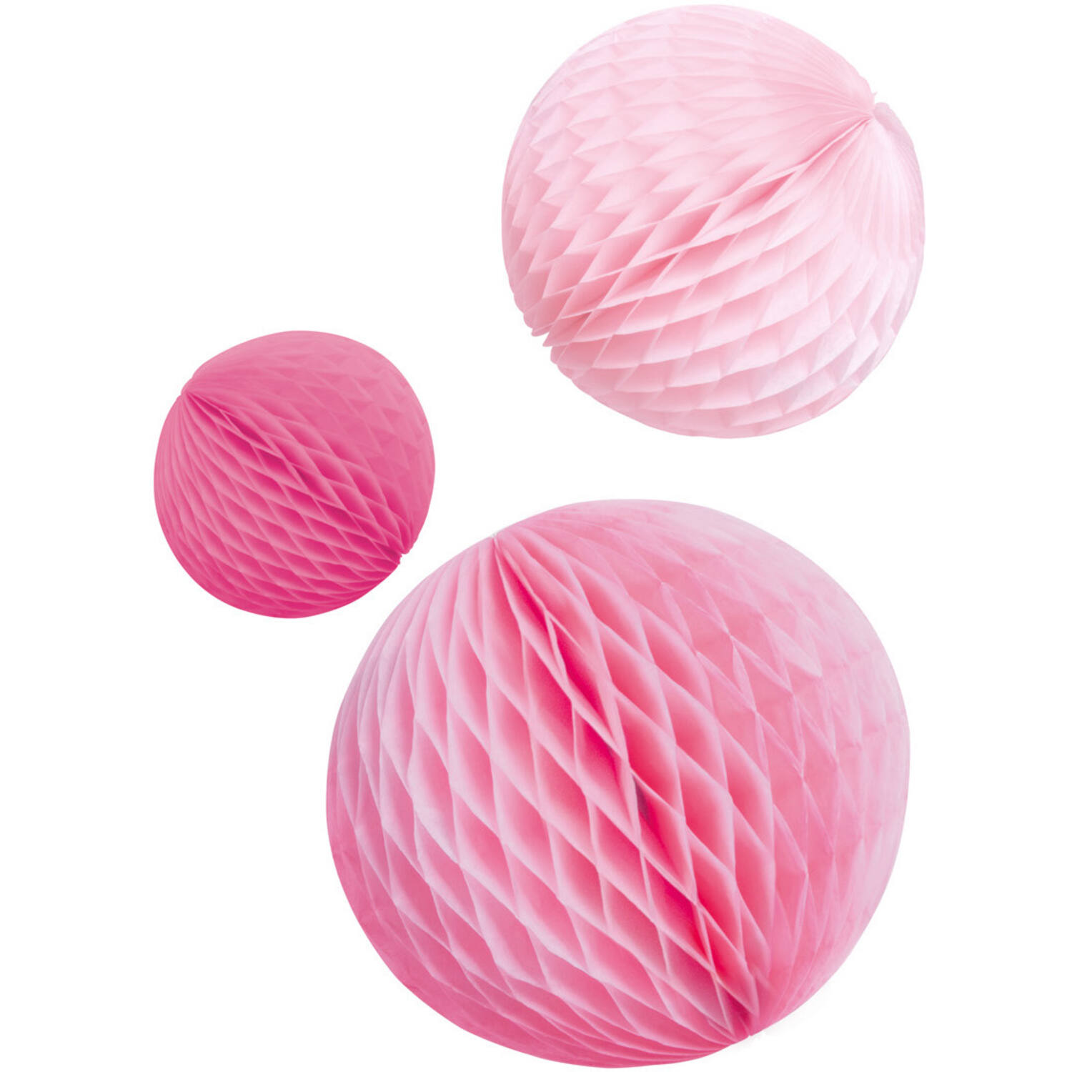3 Honeycomb Decorations Hot Pink Paper 14 cm / 18 cm / 22 cm