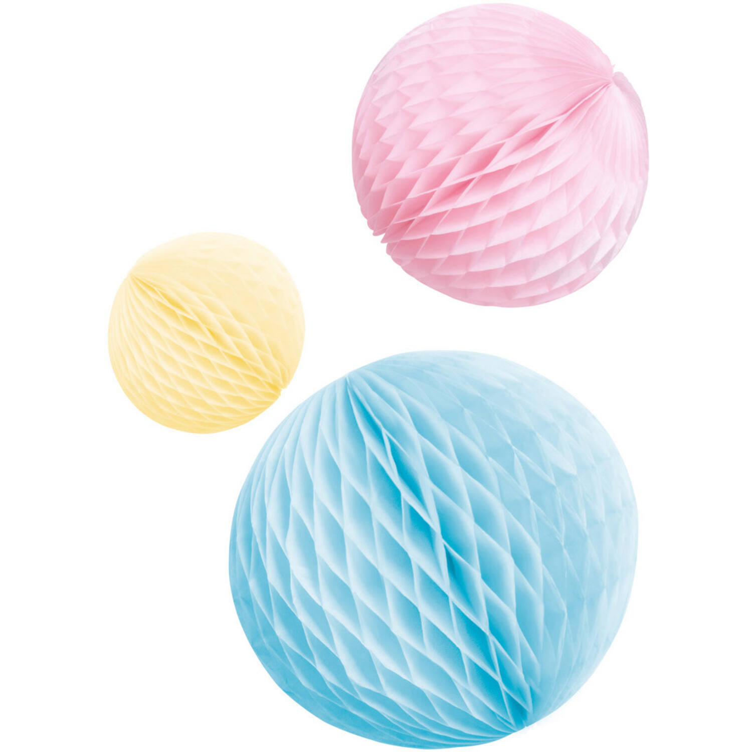 3 Honeycomb Decorations Pastel Rainbow Paper 14 cm / 18 cm / 22 cm