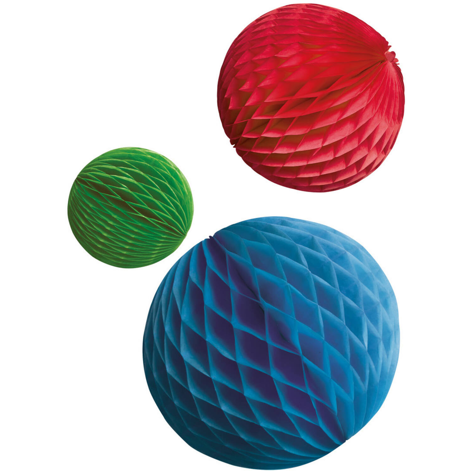 3 Honeycomb Decorations Bright Rainbow Paper 14 cm / 18 cm / 22 cm