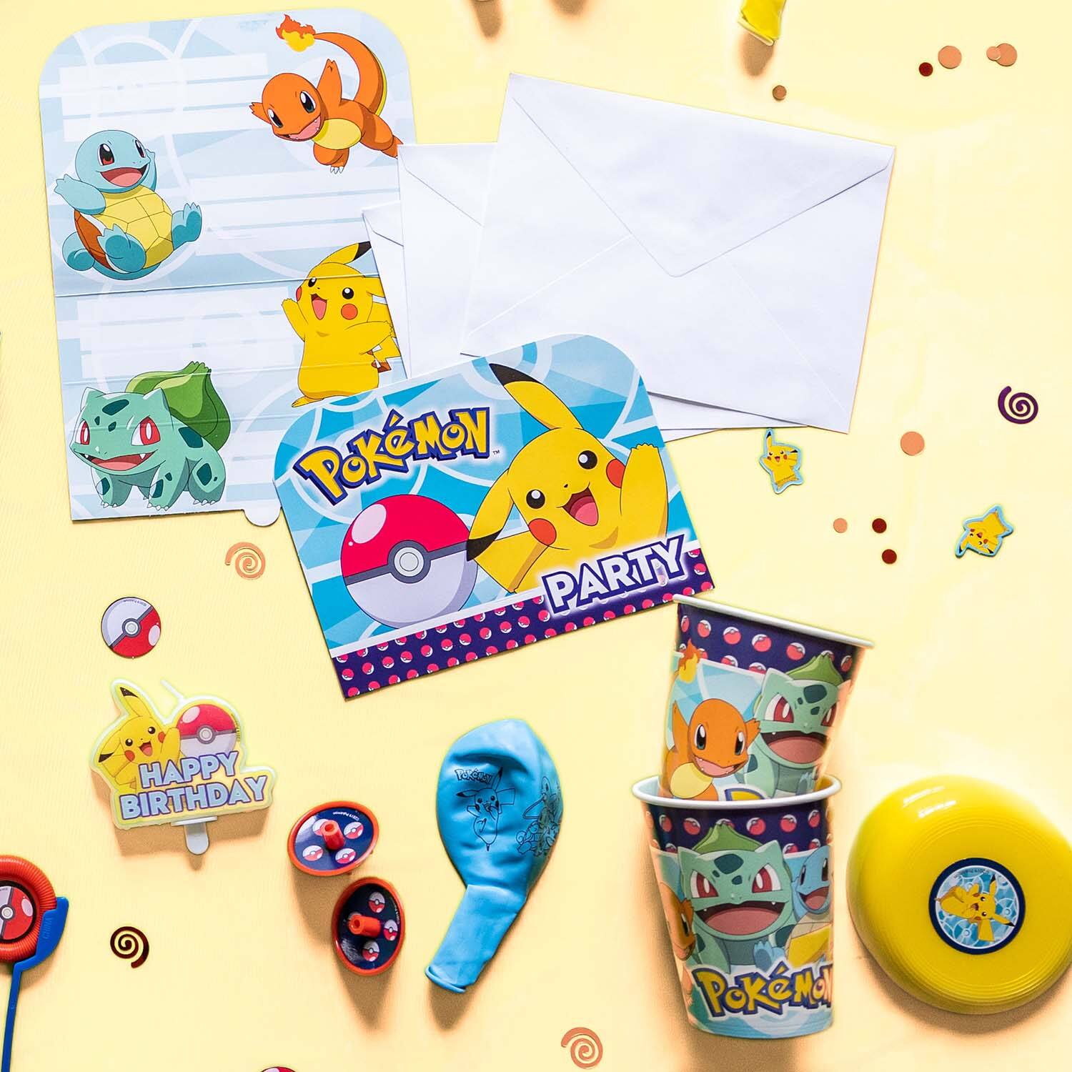 8 Invitations & Envelopes Pokemon Paper 16 x 21.5 cm