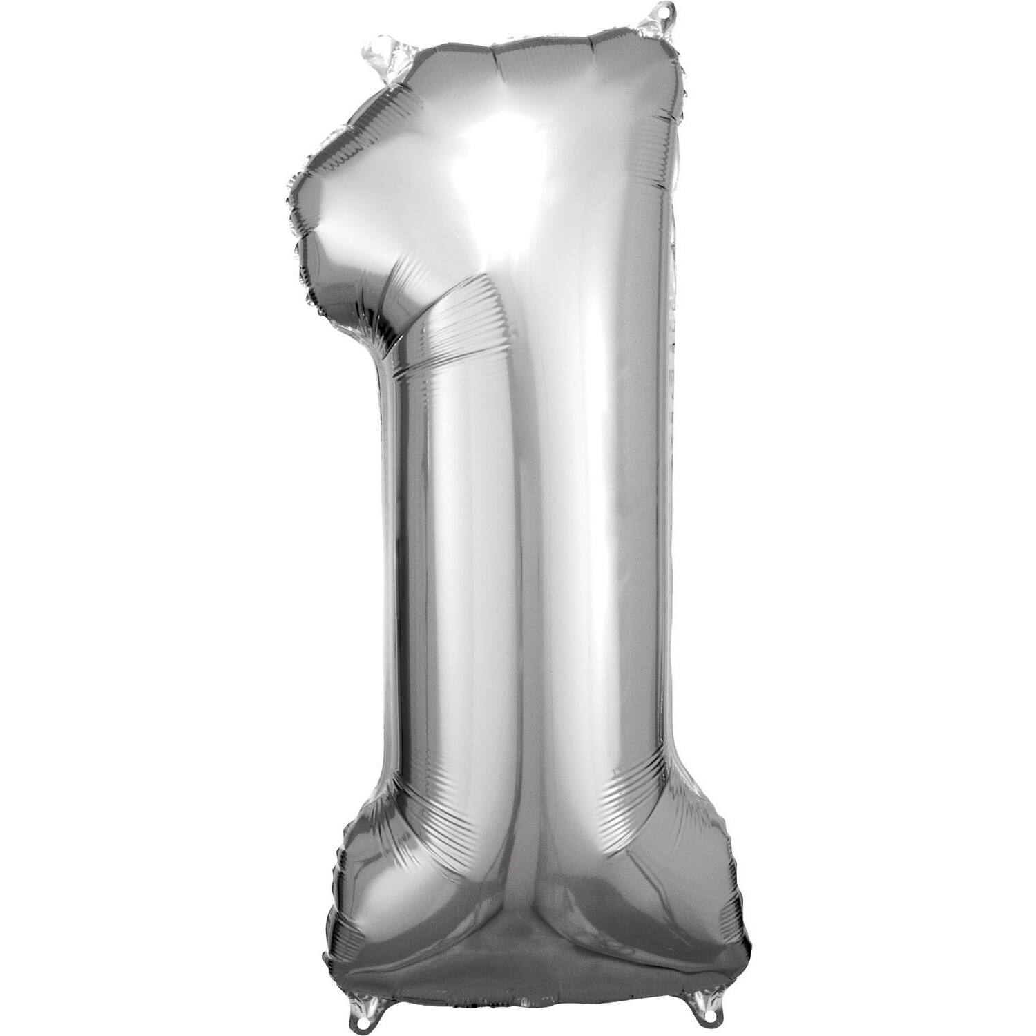 Large Number 1 Silver Foil Balloon N34 Packaged 88 cm x 38 c