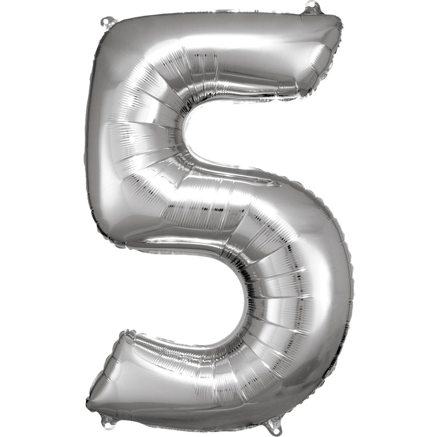 Large Number 5 Silver Foil Balloon N34 Packaged 92 cm x 57 c