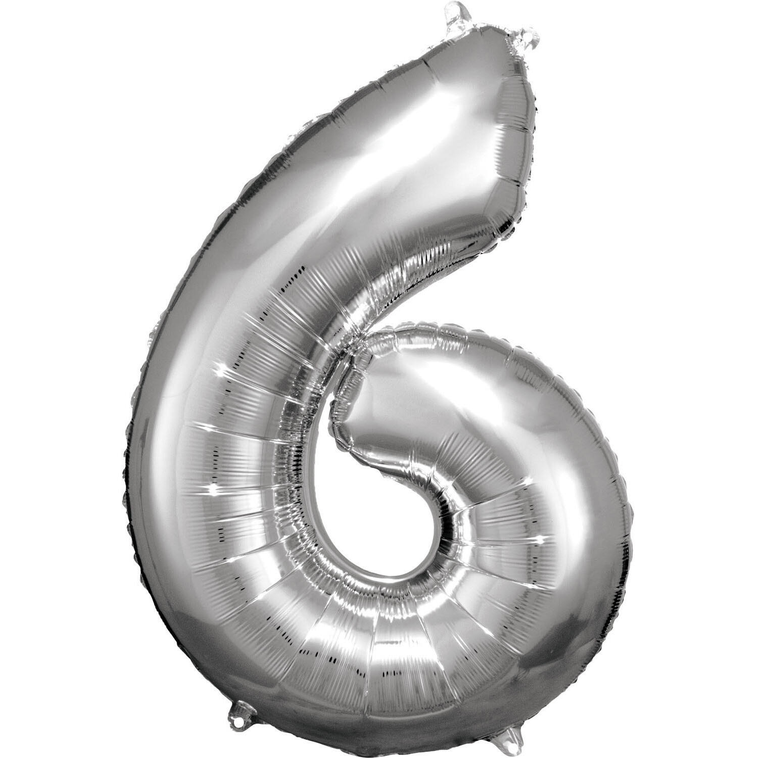 Large Number 6 Silver Foil Balloon N34 Packaged 88 cm x 60 c