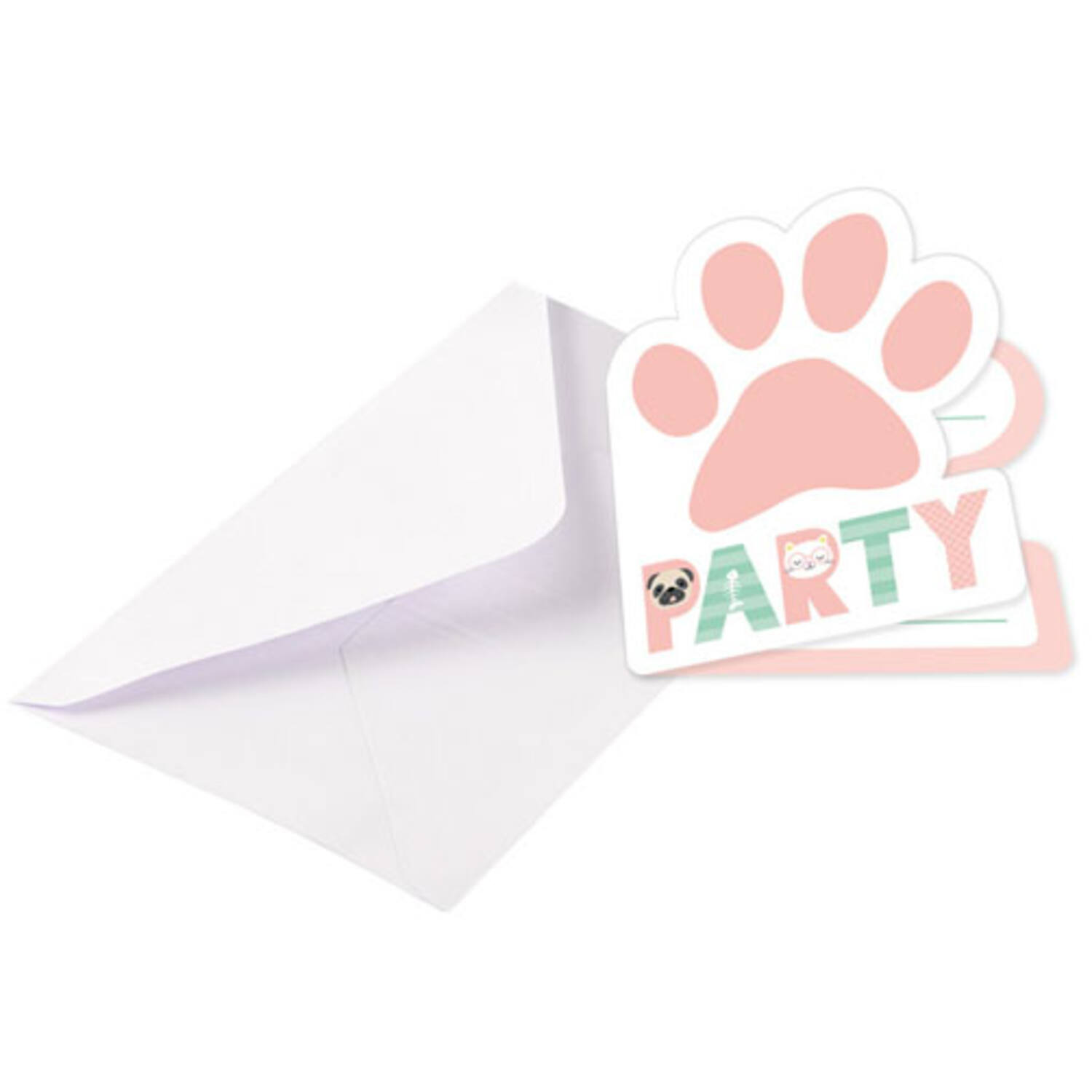 8 Invitations & Envelopes Hello Pets Paper 8 x 14 cm