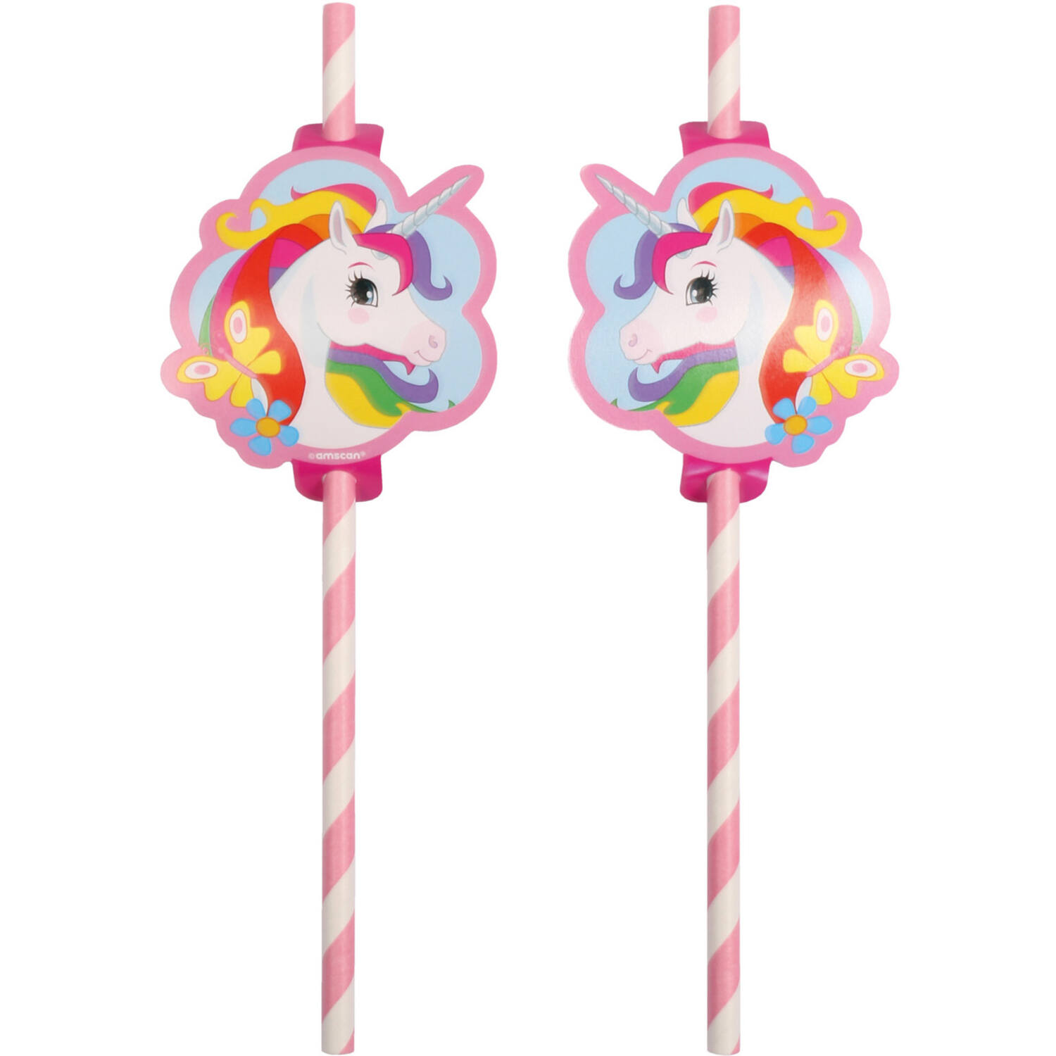 8 Paper Drinking Straws Unicorn 19,7 cm