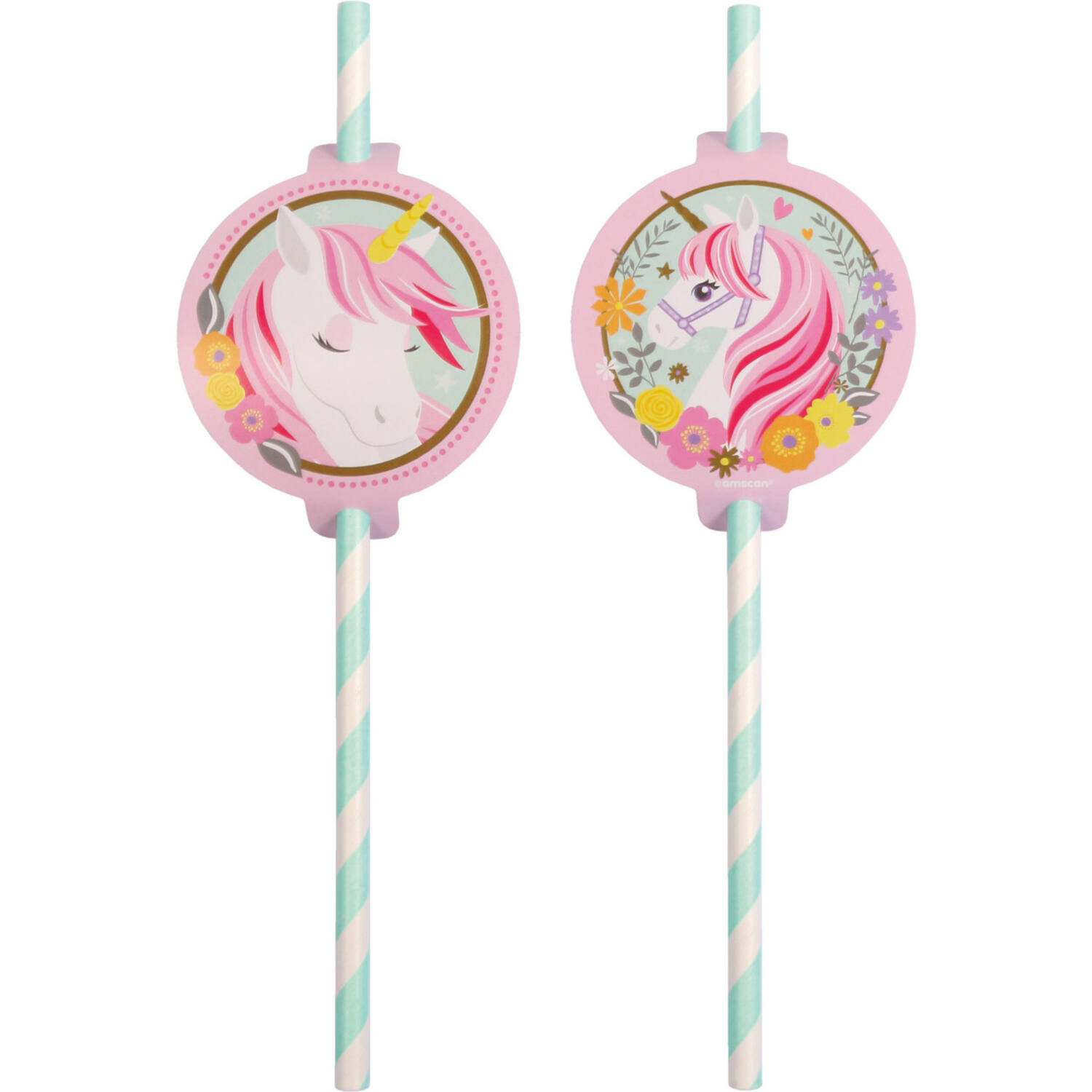 8 Paper Drinking Straws Magical Unicorn 19,7 cm