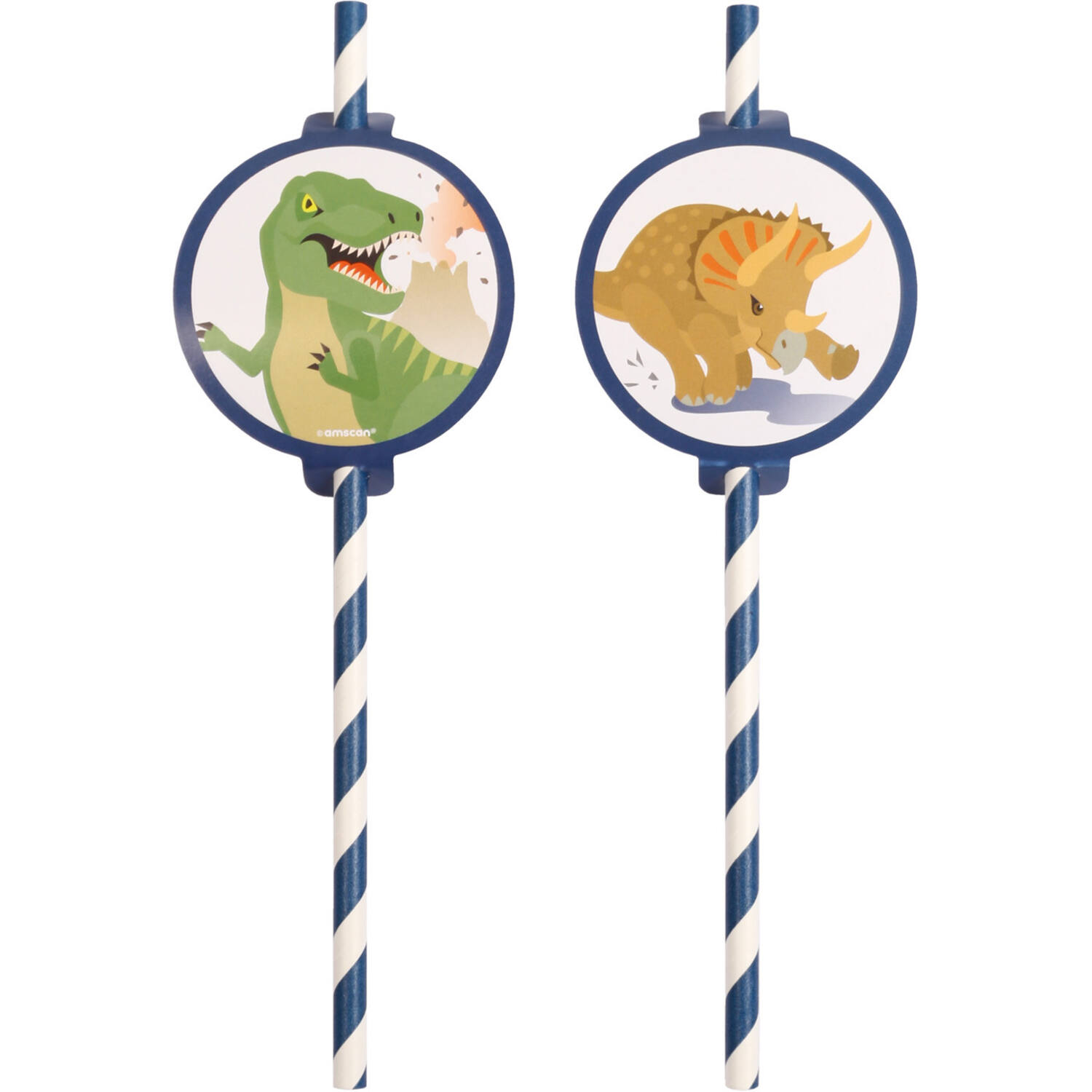8 Paper Drinking Straws Happy Dinosaur 19,7 cm