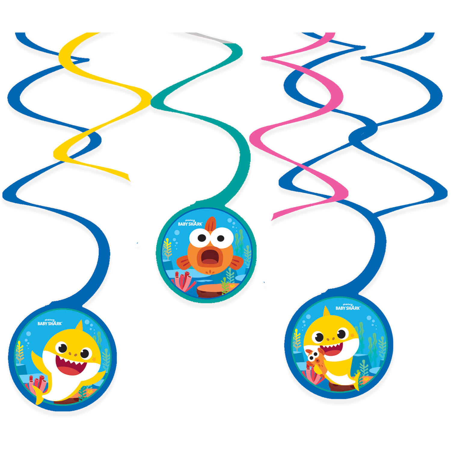 6 Swirl Decorations Baby Shark Paper 30 cm, 60 cm