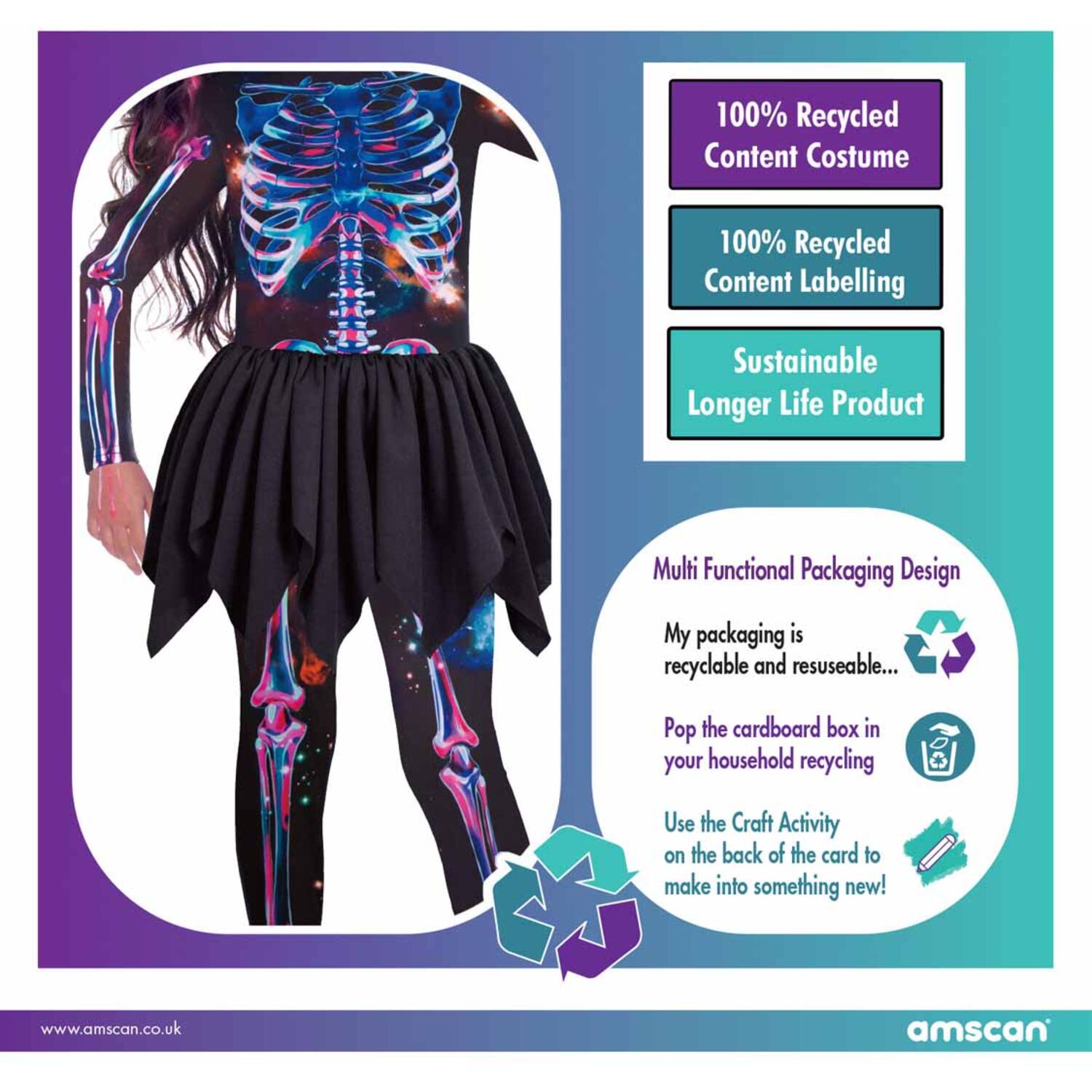 Child Costume  Skeleton Girl Age 3-4 Years