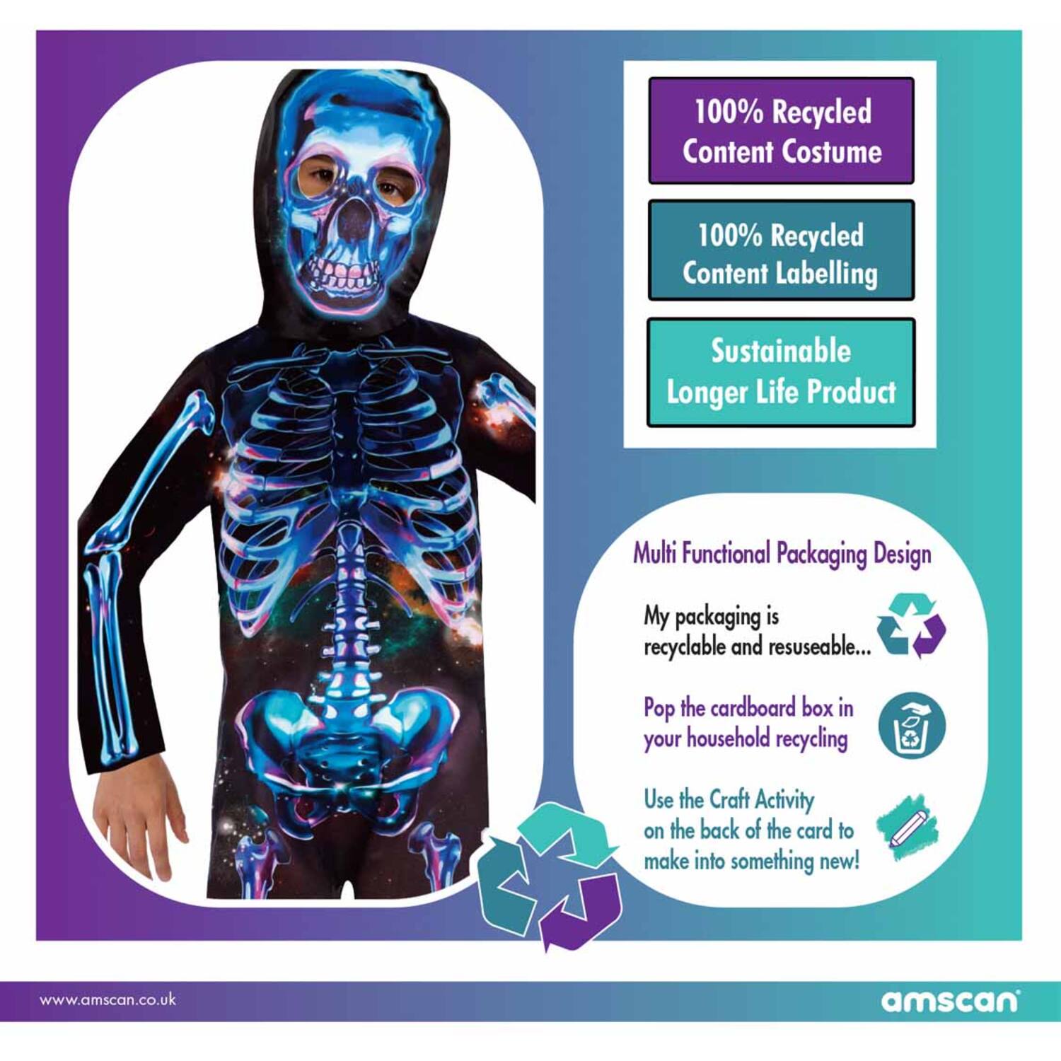 Baby Costume  Neon Skeleton Boy Age 2-3 Years