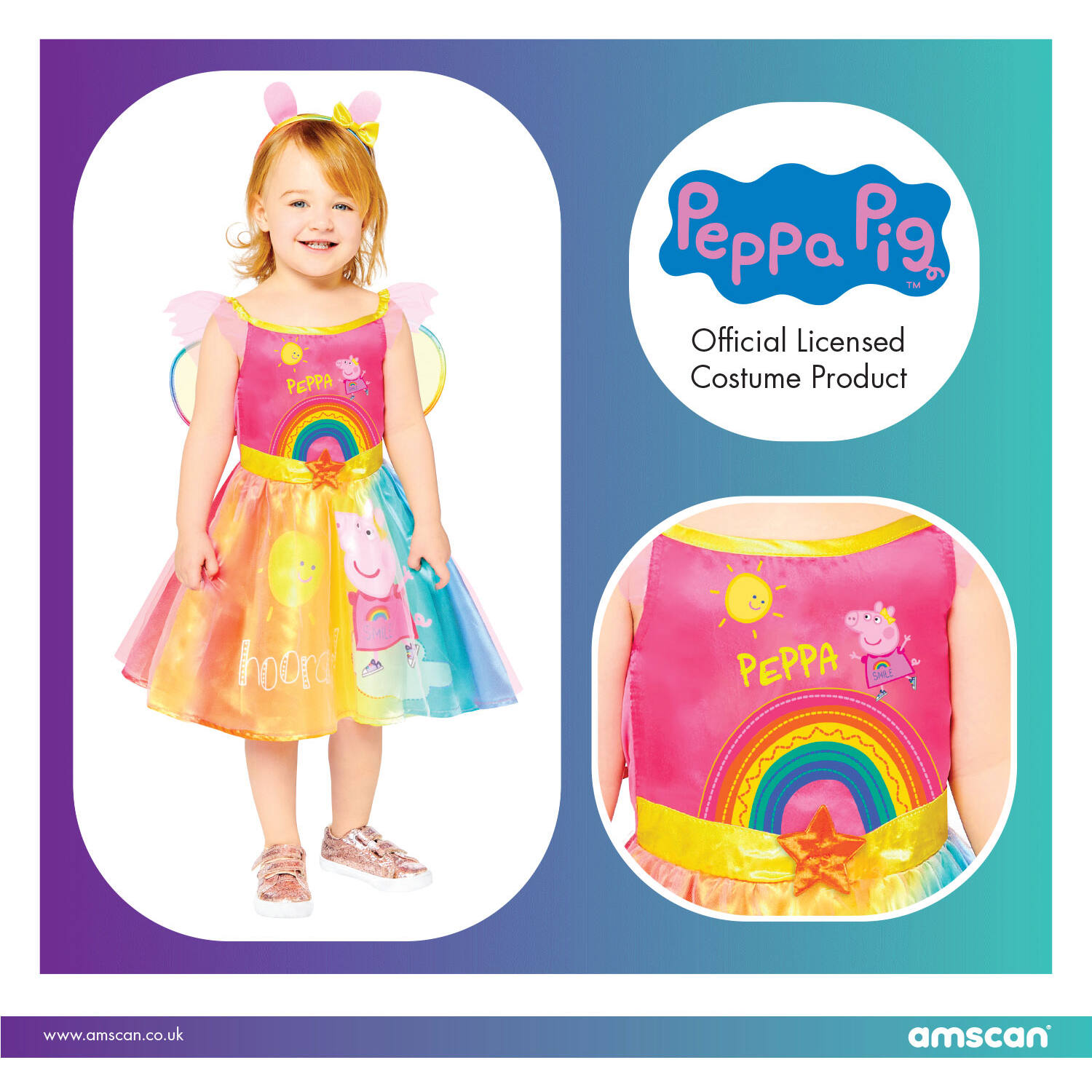 Child Costume Peppa Rainbow Dress Age 2-3 Years