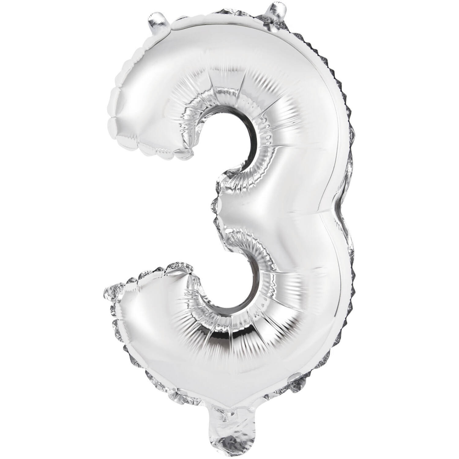 Mini Number 3 Silver Foil Balloon N16 Packaged 34 cm x 21 cm