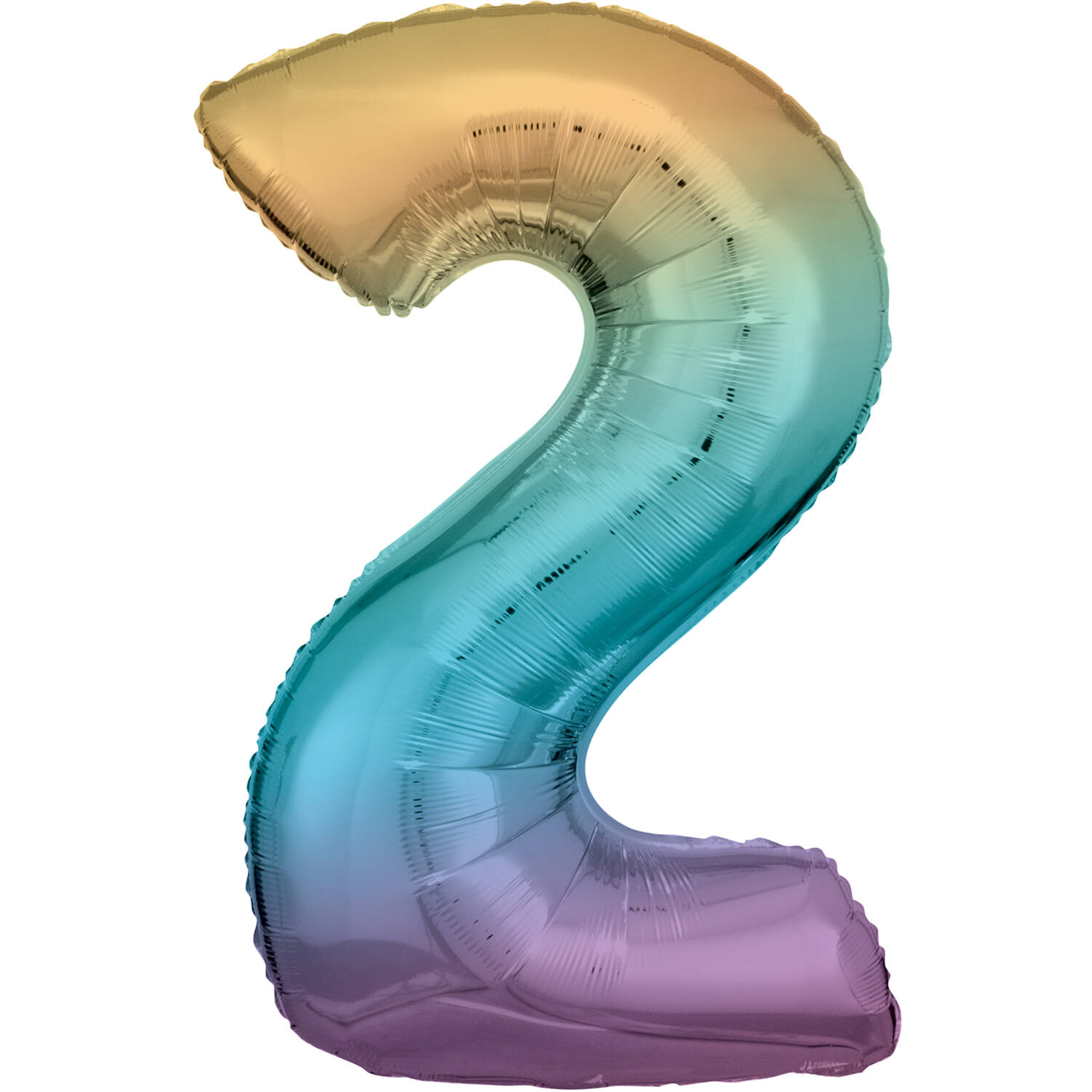 Large Number 2 Rainbow Pastel Foil Balloon N34 Packaged 92 cm x 57 cm