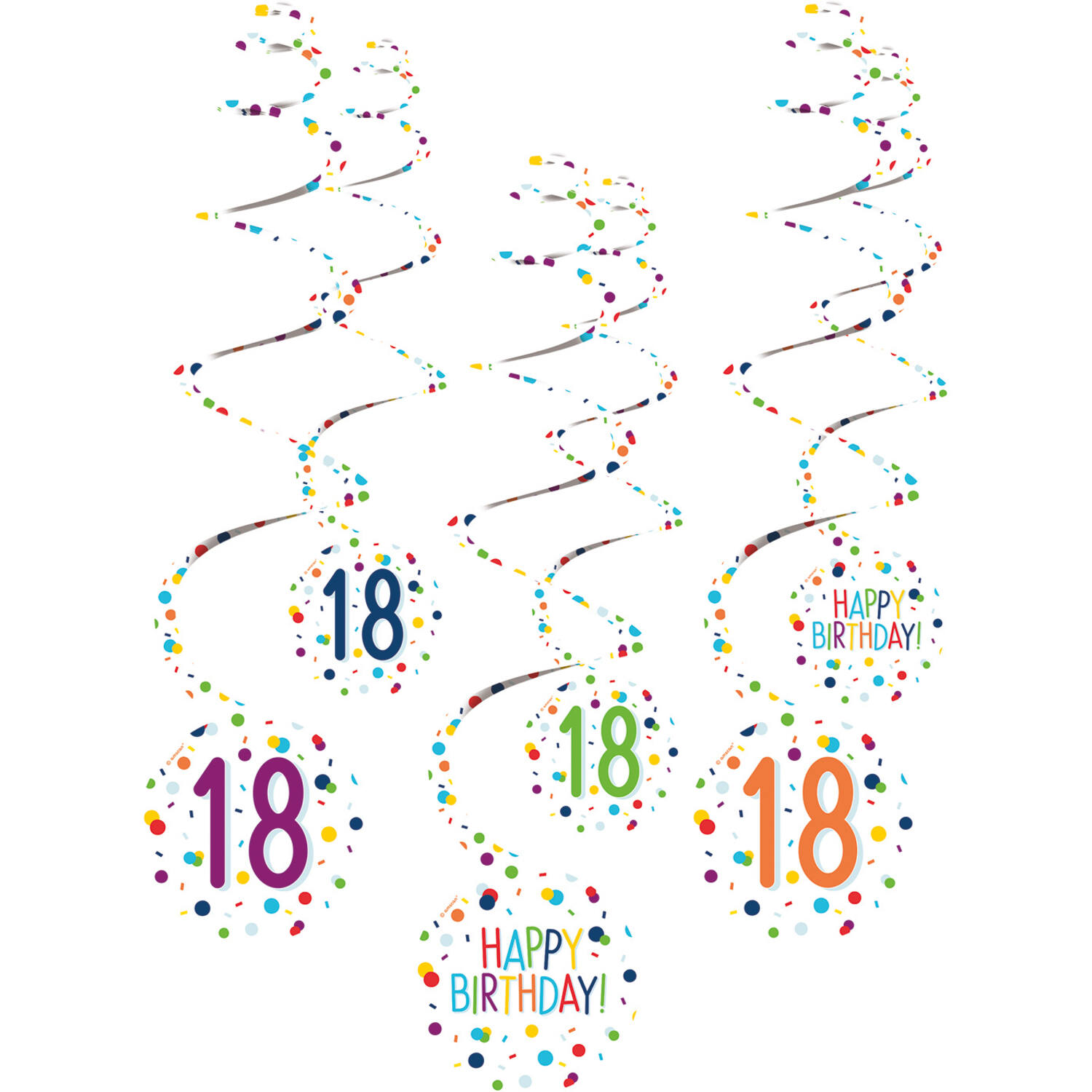 6 Swirl Decorations 18 Confetti Birthday Paper 61 cm