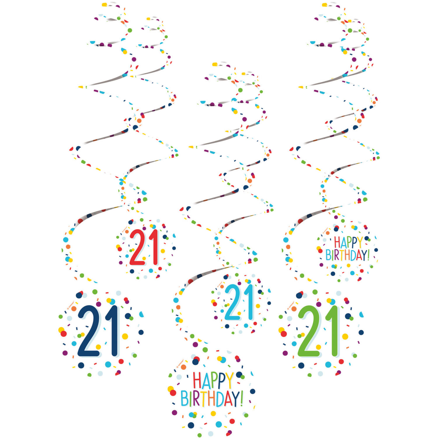 6 Swirl Decorations 21 Confetti Birthday Paper 61 cm