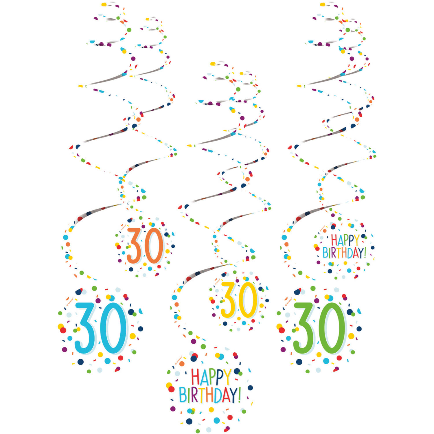 6 Swirl Decorations 30 Confetti Birthday Paper 61 cm