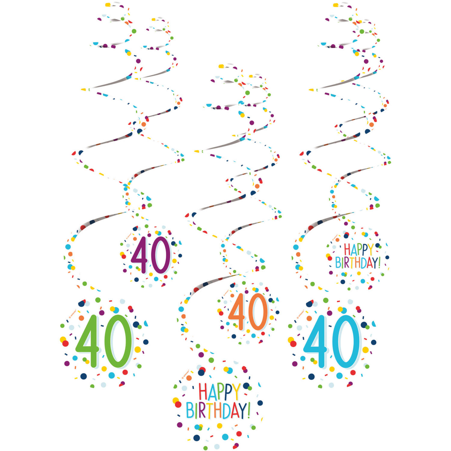 6 Swirl Decorations 40 Confetti Birthday Paper 61 cm