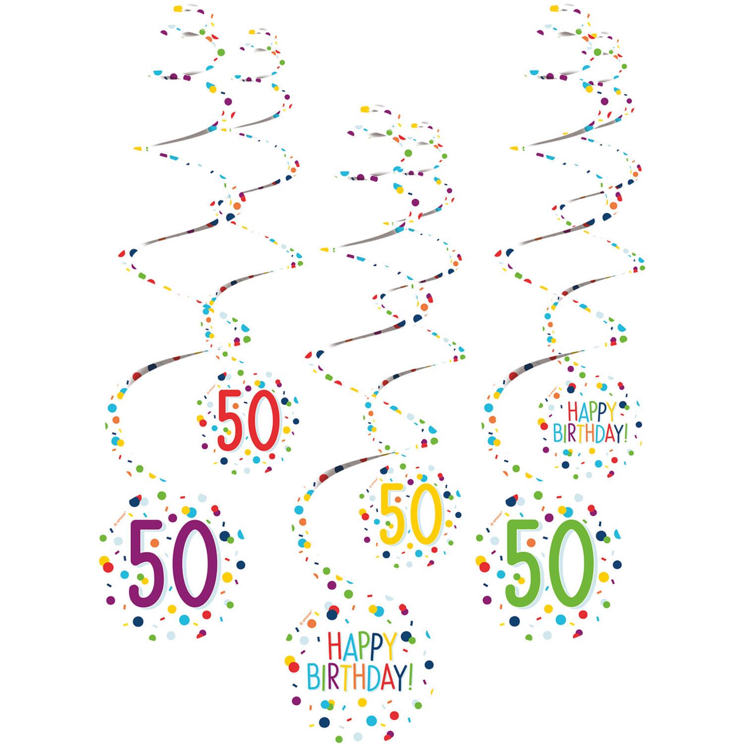 6 Swirl Decorations 50 Confetti Birthday Paper 61 cm