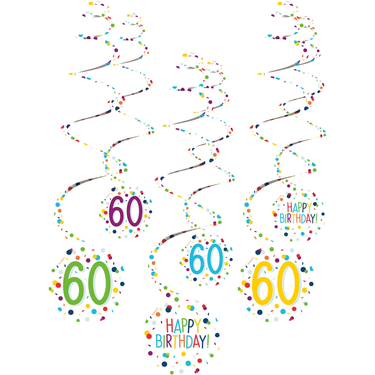 6 Swirl Decorations 60 Confetti Birthday Paper 61 cm