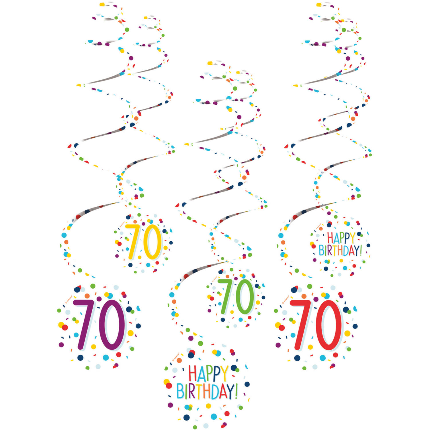 6 Swirl Decorations 70 Confetti Birthday Paper 61 cm