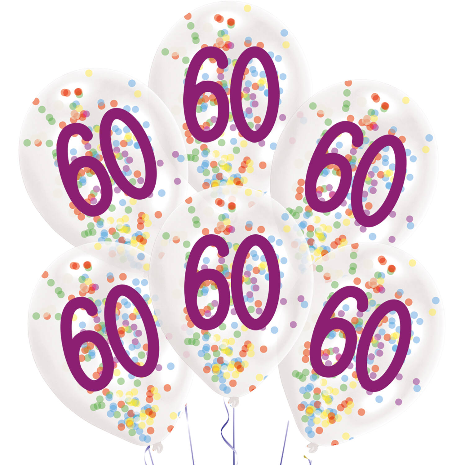 6 Latex Balloons Droplets 60 Confetti Birthday 1C Confetti Filled Paper 27.5 cm / 11"