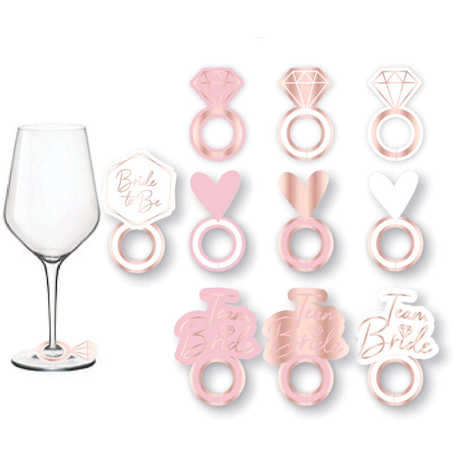 8 Prosecco Glass Markers Hen Party Rose Gold - Pink Paper 5 x 2.9 cm