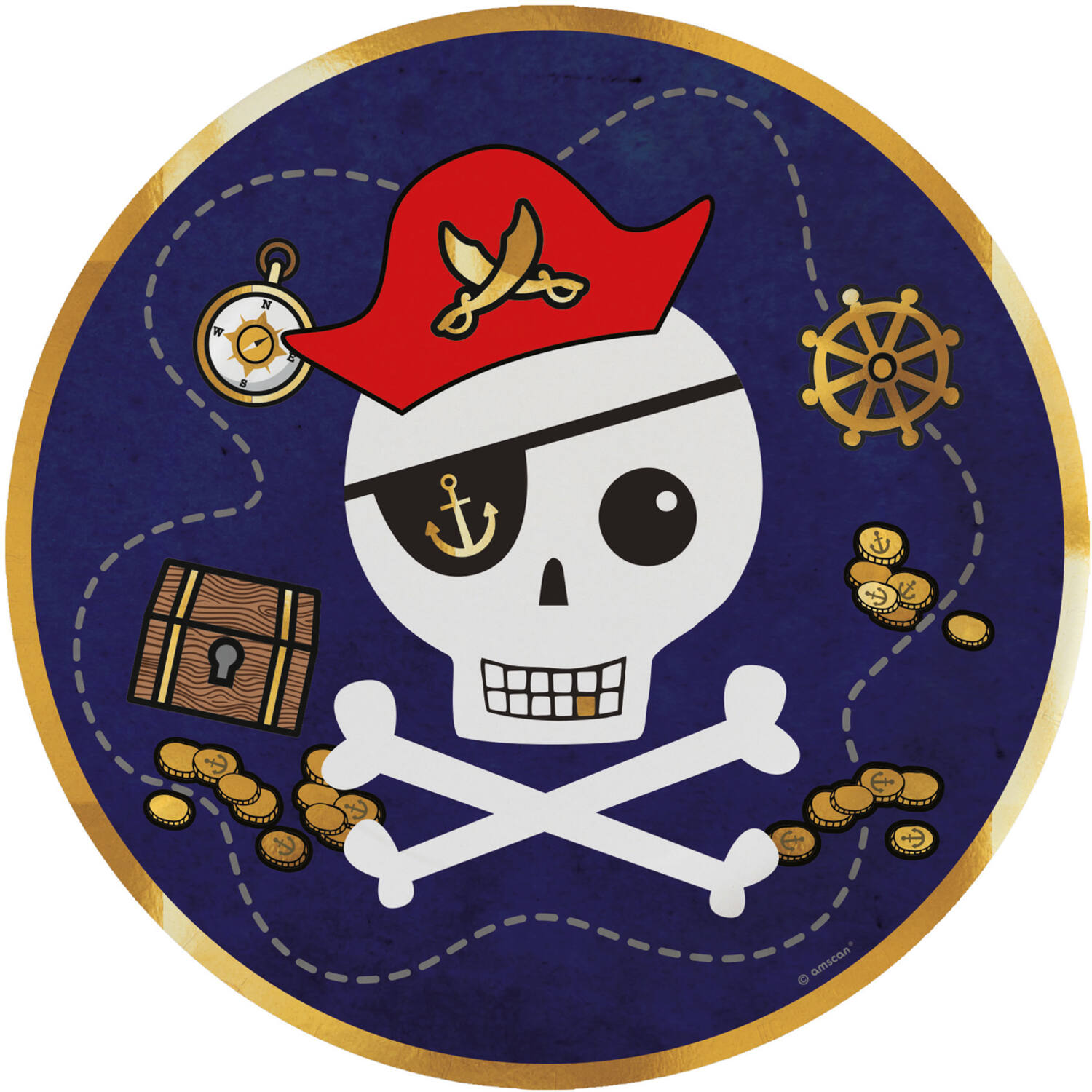 8 Plates Pirates Map Round Papier 23 cm