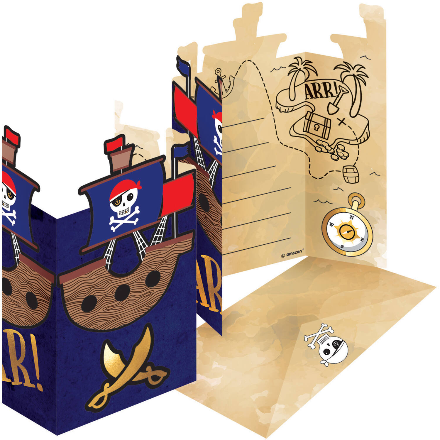 8 Invitations & Envelopes Pirates Map