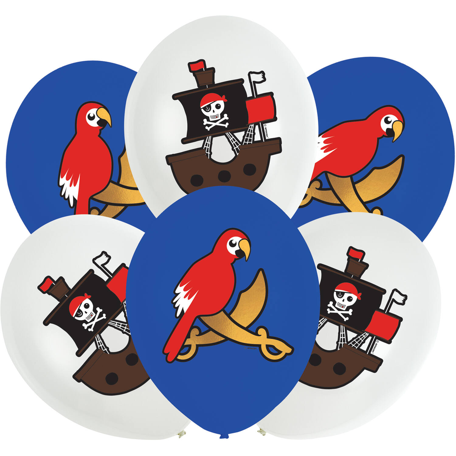 6 Latex Balloons Pirates Map 27cm/11", 4C print