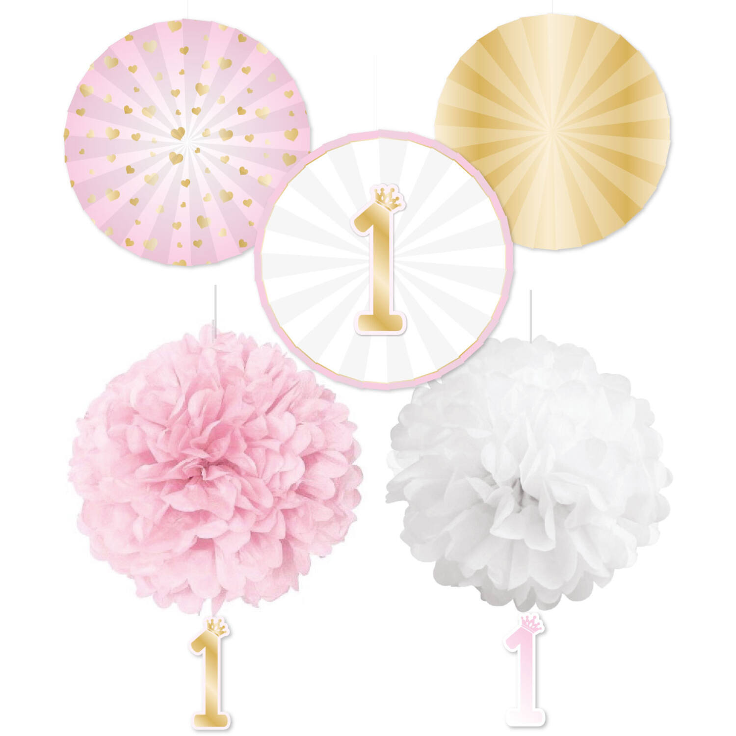 Decoration Kit 1st Birthday Pink Ombre Paper 5 Parts