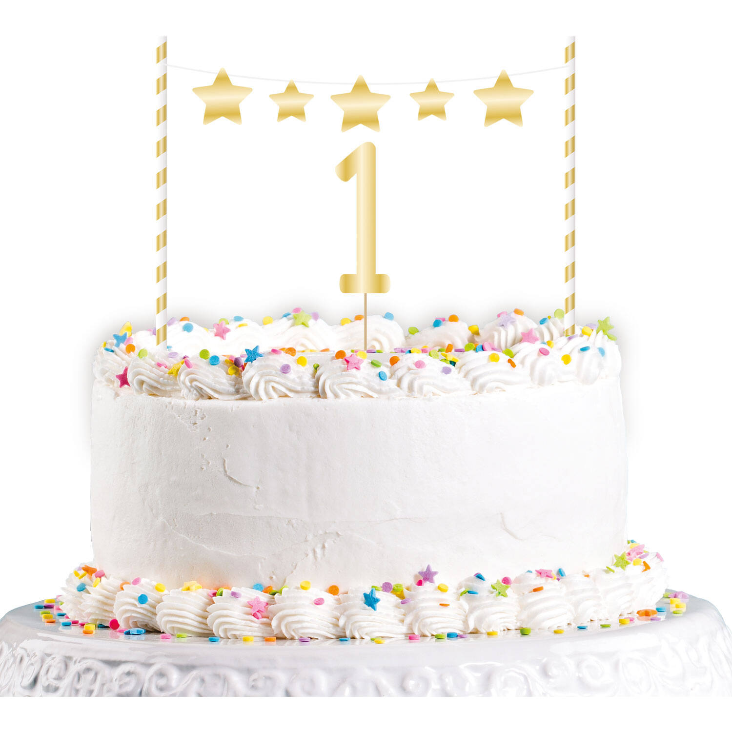 Cake Decoration Kit 1st Birthday Gold 19 cm 2 pcs.