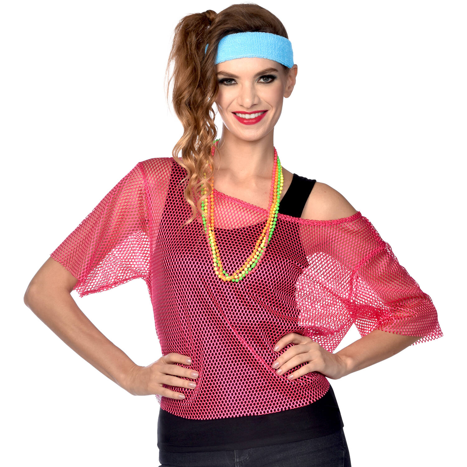 Womens Costume 80s mesh shirt - pink S/M