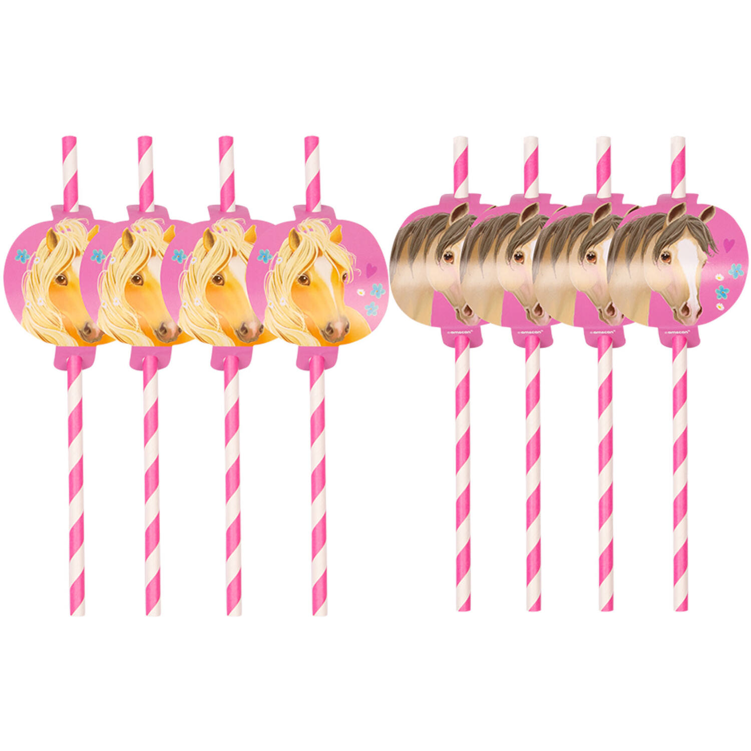 8 Pretty Pony Drinking Straws with Cutouts Paper