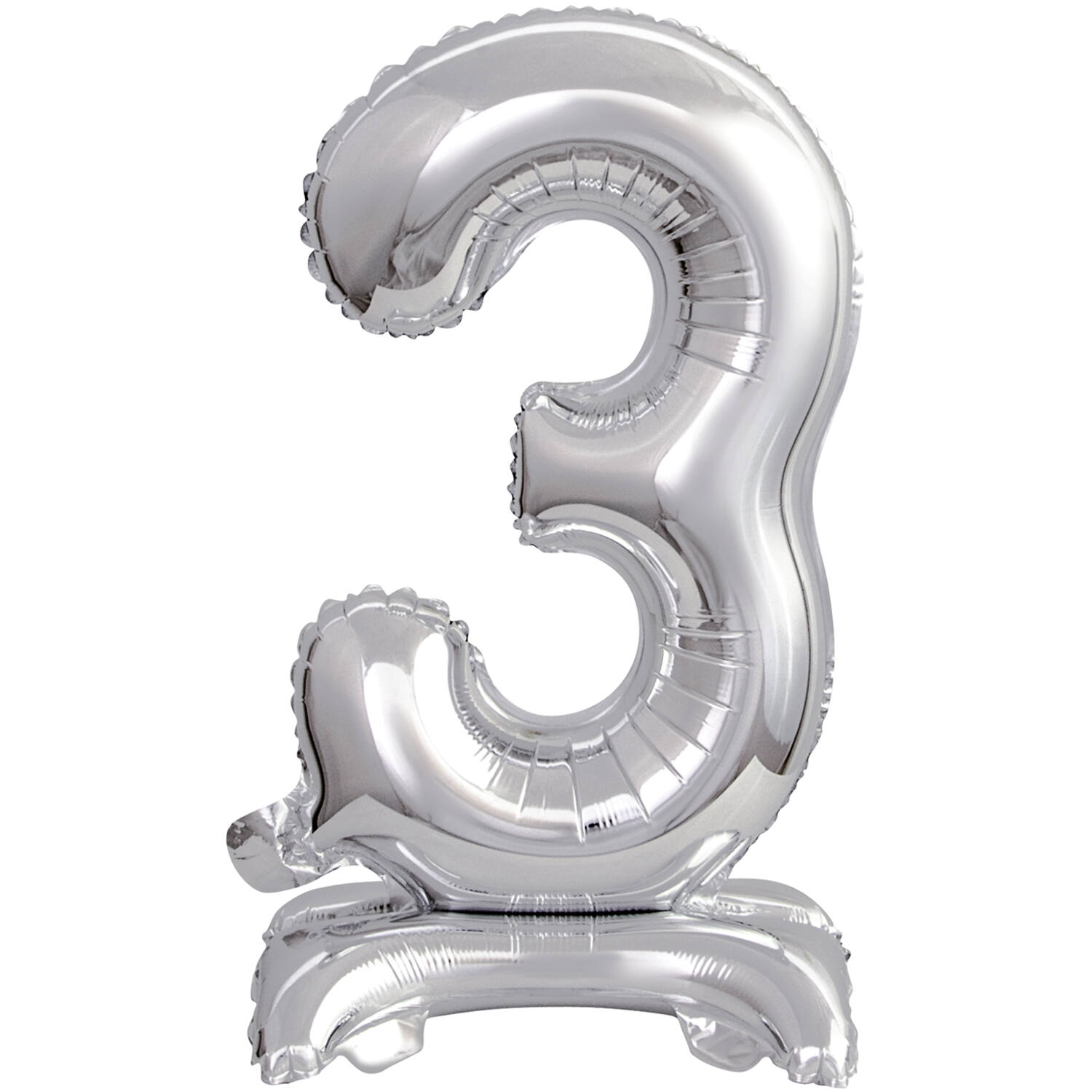 Mini Number 3 Silver Foil Balloon N16 Packaged 37 cm x 22 cm