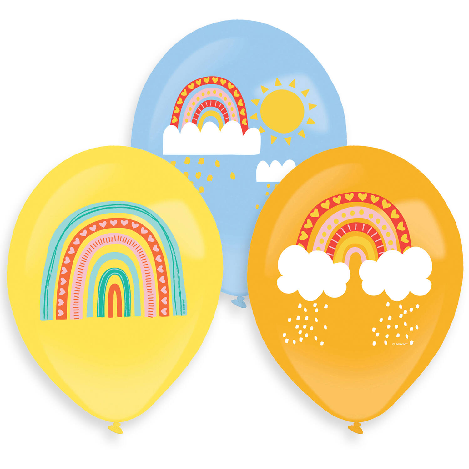 6 Latex Balloons Retro Rainbow 4 Colour Print 27.5 cm